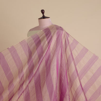 Mauve Silk Tissue Handloom Checks Woven Fabric