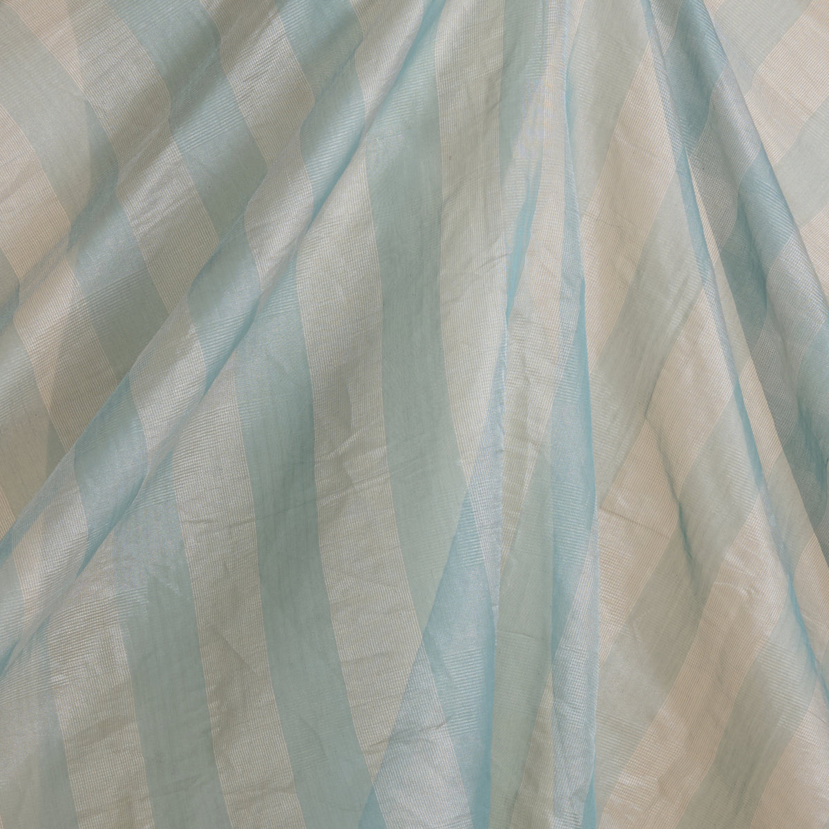 Powder Blue Silk Tissue Handloom Checks Woven Fabric