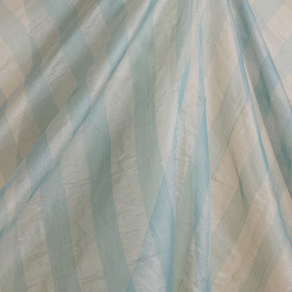 Powder Blue Silk Tissue Handloom Checks Woven Fabric