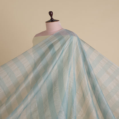 Powder Blue Silk Tissue Handloom Checks Woven Fabric