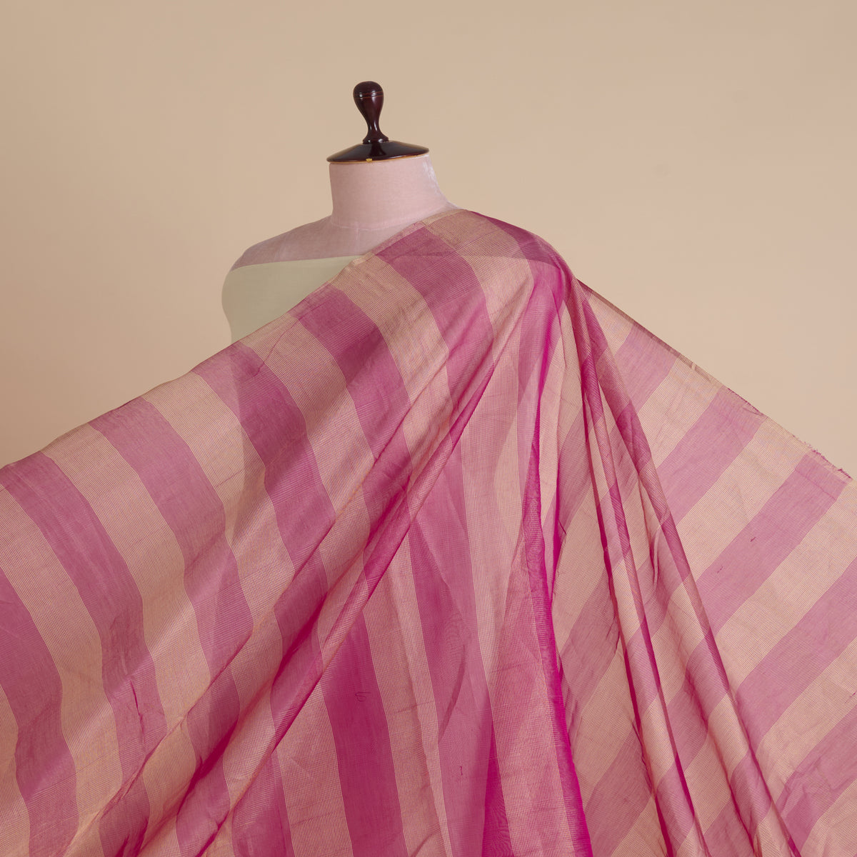 Rani Pink Silk Tissue Handloom Checks Woven Fabric