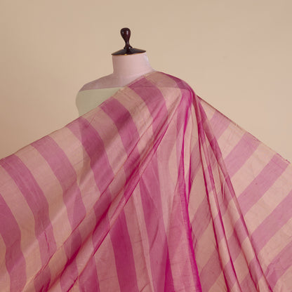 Rani Pink Silk Tissue Handloom Checks Woven Fabric