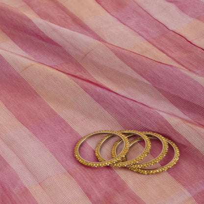 Tomato Red Silk Tissue Handloom Checks Woven Fabric