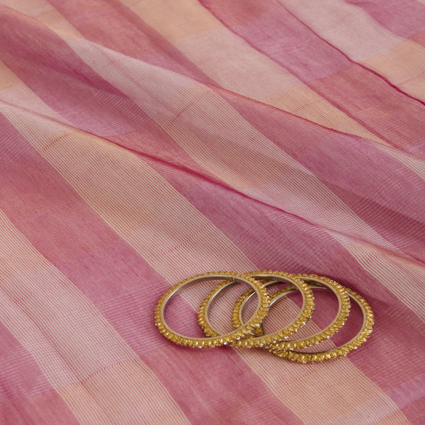 Tomato Red Silk Tissue Handloom Checks Woven Fabric