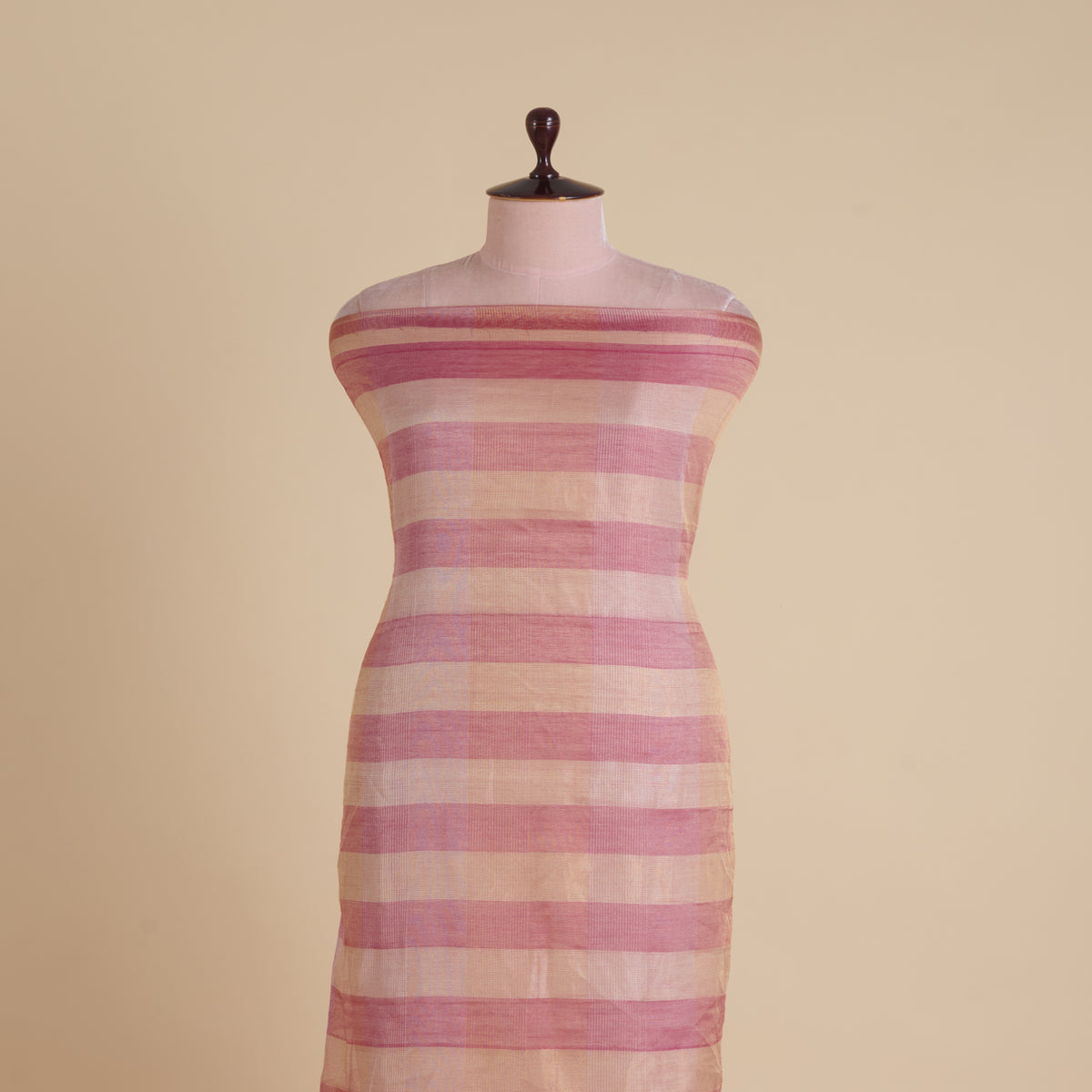 Tomato Red Silk Tissue Handloom Checks Woven Fabric