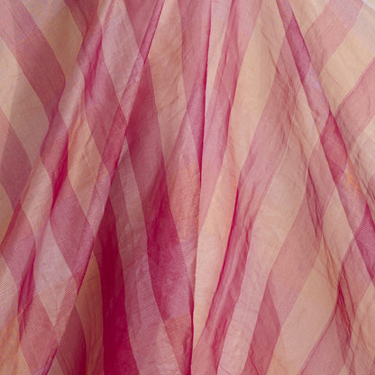 Tomato Red Silk Tissue Handloom Checks Woven Fabric