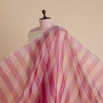 Tomato Red Silk Tissue Handloom Checks Woven Fabric