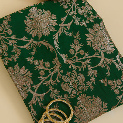 Dark Green Silk Gold Zari Manikeri Kurta Pant Fabric