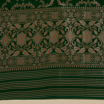 Dark Green Silk Gold Zari Manikeri Kurta Pant Fabric