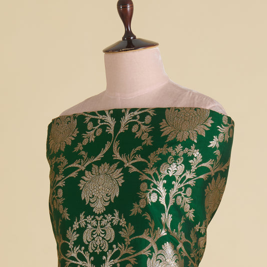 Dark Green Silk Gold Zari Manikeri Kurta Pant Fabric