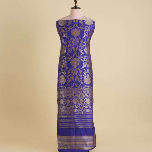 Purple Silk Gold Zari Manikeri Kurta Pant Fabric