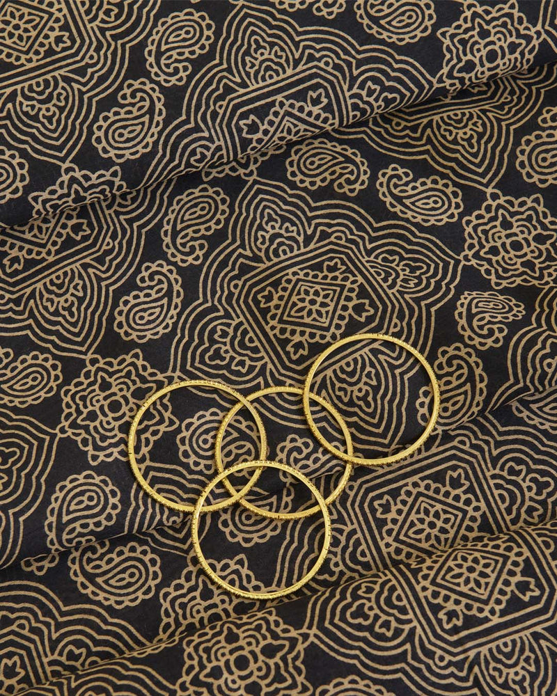 Spun Tussar Geometric Buta Printed Fabric – Black
