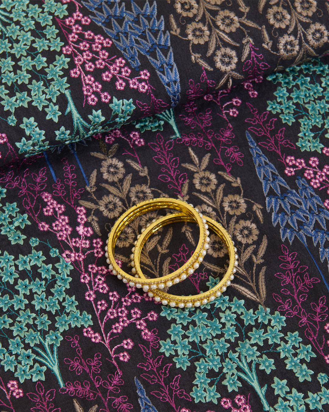 Spun Tussar Multi Resham Embroidery Fabric – Black