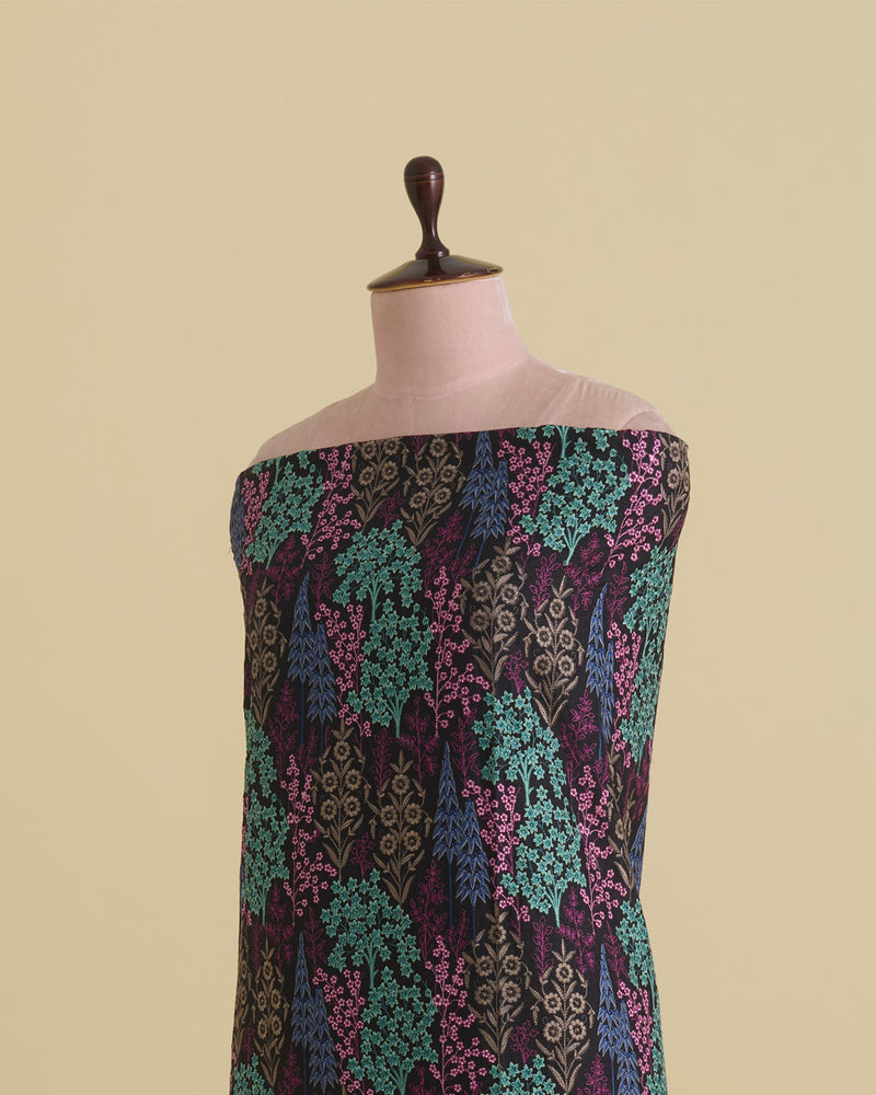 Spun Tussar Multi Resham Embroidery Fabric – Black