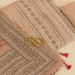 Beige Satin Printed Kurta Set with Stone Embroidery