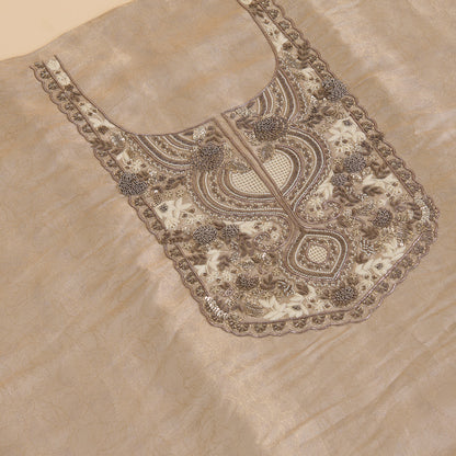 Beige Gold Silk Tissue Jacquard Kurta with Zardozi & Sequin Work