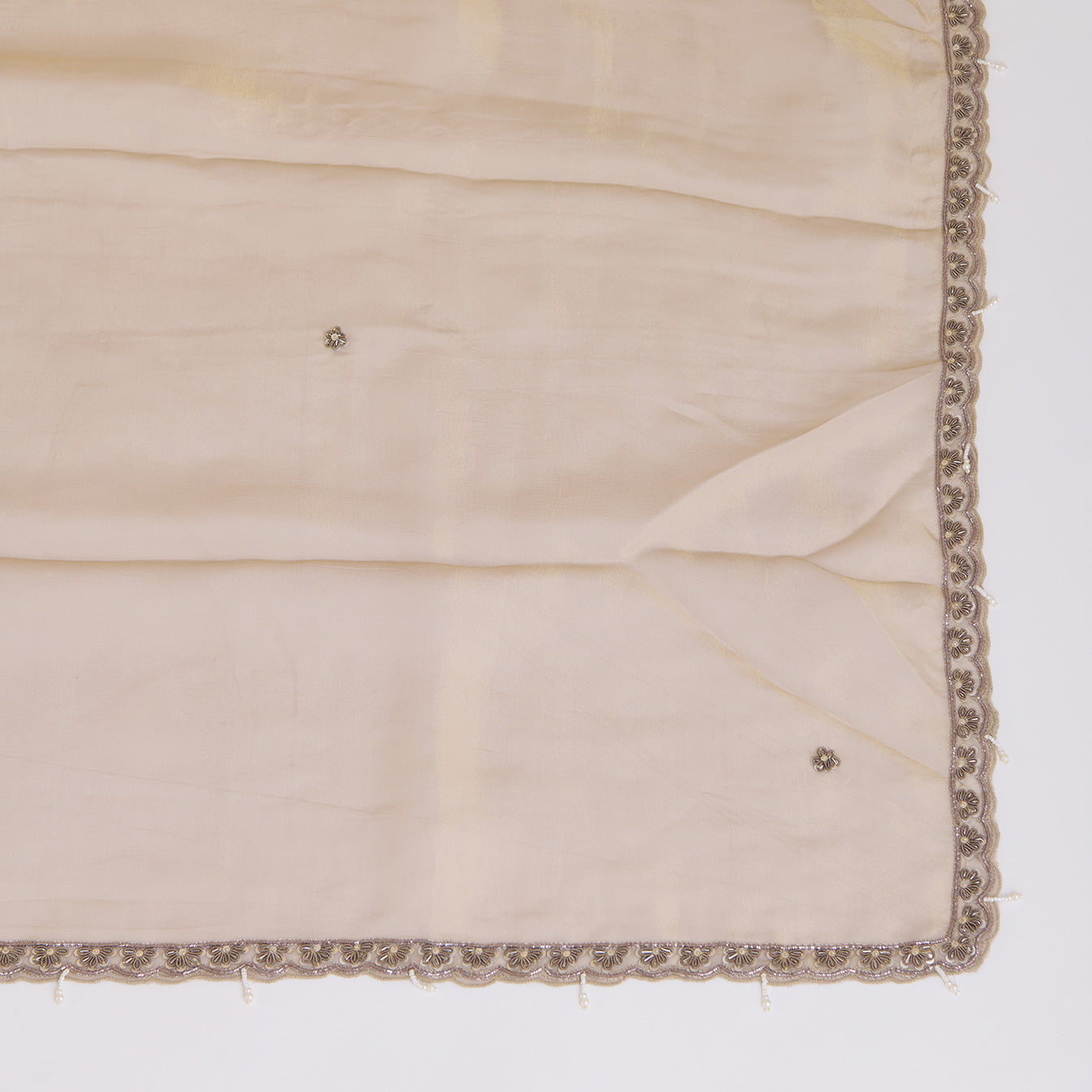 Beige Gold Silk Tissue Jacquard Kurta with Zardozi & Sequin Work