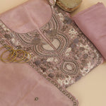Dusty Pink Silk Tissue Jacquard Kurta Set with Zardozi Work