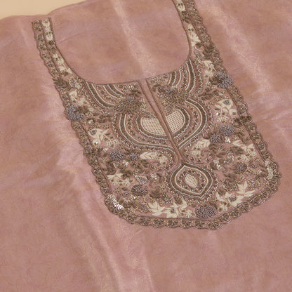 Dusty Pink Silk Tissue Jacquard Kurta Set with Zardozi Work