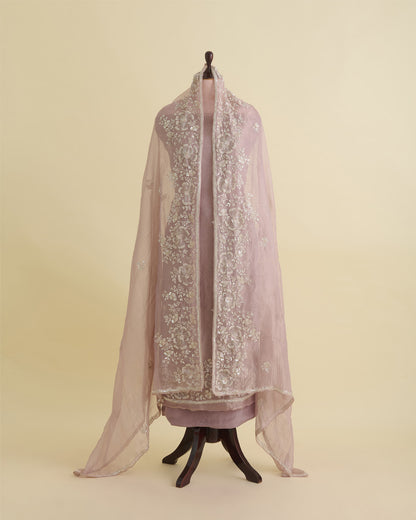 Silk Tissue Organza Suit with Zardozi & Sequin Embroidery Dusty Peach