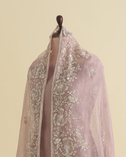 Silk Tissue Organza Suit with Zardozi & Sequin Embroidery Dusty Peach