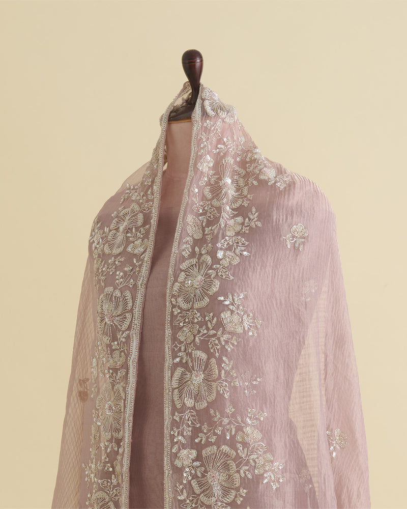 Dusty Peach Silk Tissue Organza Suit with Zardozi & Sequin Embroidery