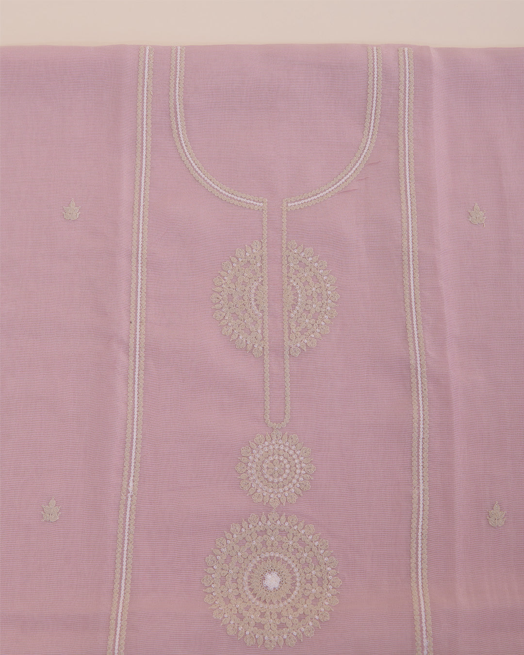 Pink Shimmer Tissue Suit with Embroidery, Zari Dupatta & Shantoon Bottom