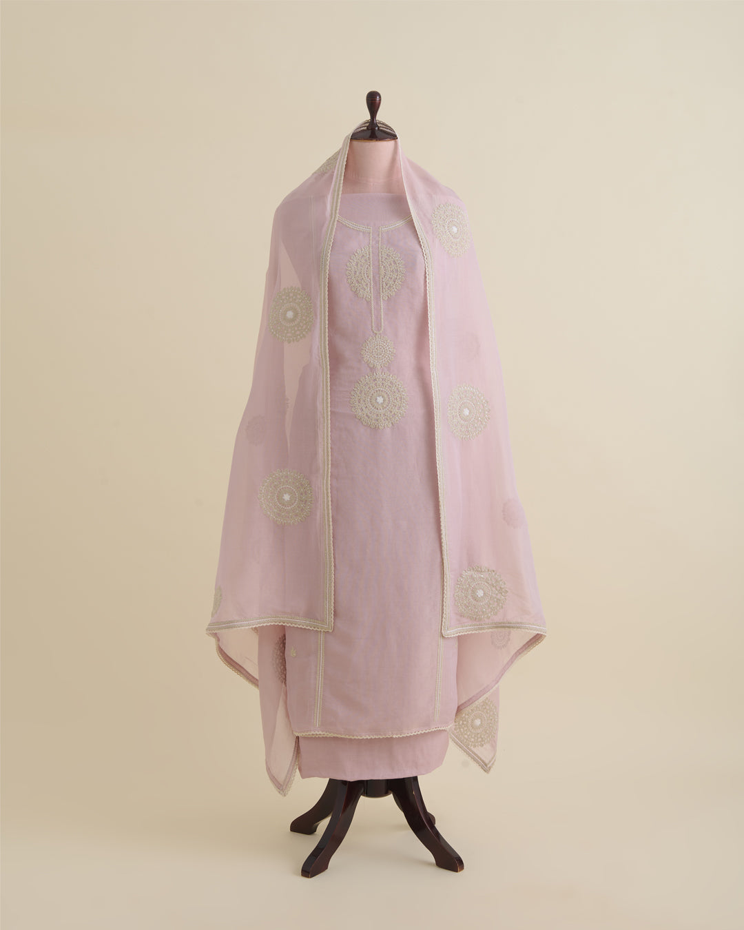 Pink Shimmer Tissue Suit with Embroidery, Zari Dupatta & Shantoon Bottom