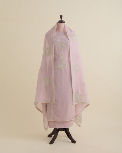 Pink Shimmer Tissue Suit with Embroidery, Zari Dupatta & Shantoon Bottom