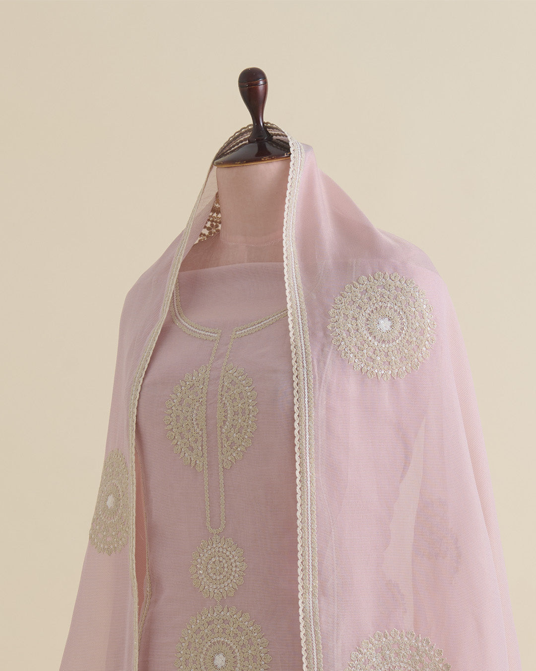 Pink Shimmer Tissue Suit with Embroidery, Zari Dupatta & Shantoon Bottom