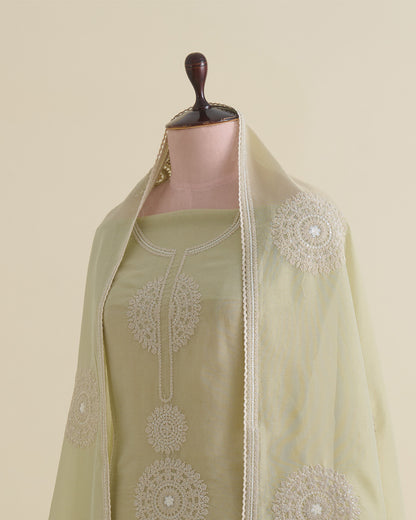 Pista Green Shimmer Tissue Suit with Embroidery & Zari Dupatta
