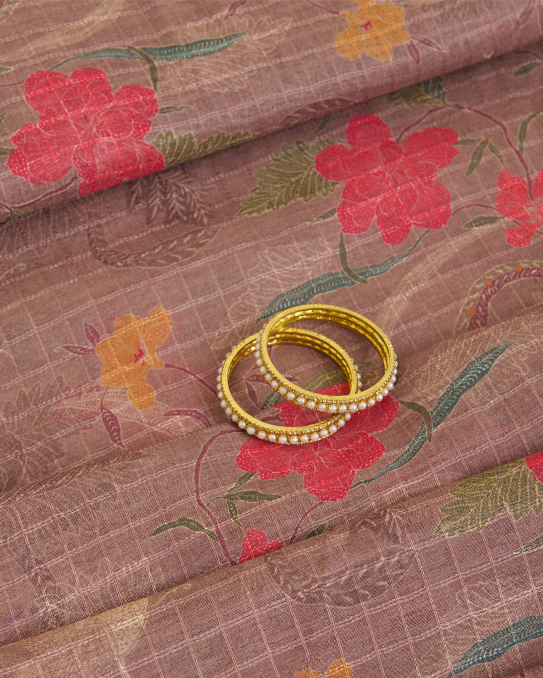 Tussar Self Checks Printed Fabric – Brown