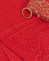 Blood Red Tanchoi Gold Silver Dots Woven