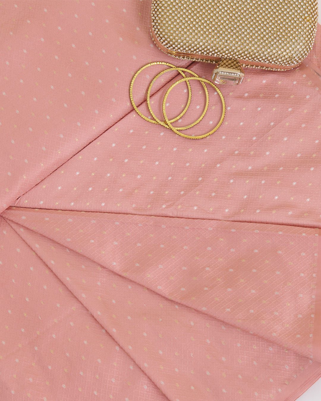 Light Peach Tanchoi Gold/Silver Dots Woven
