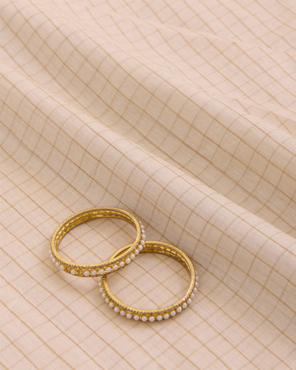 Natural Tussar Gold Checks Woven Fabric