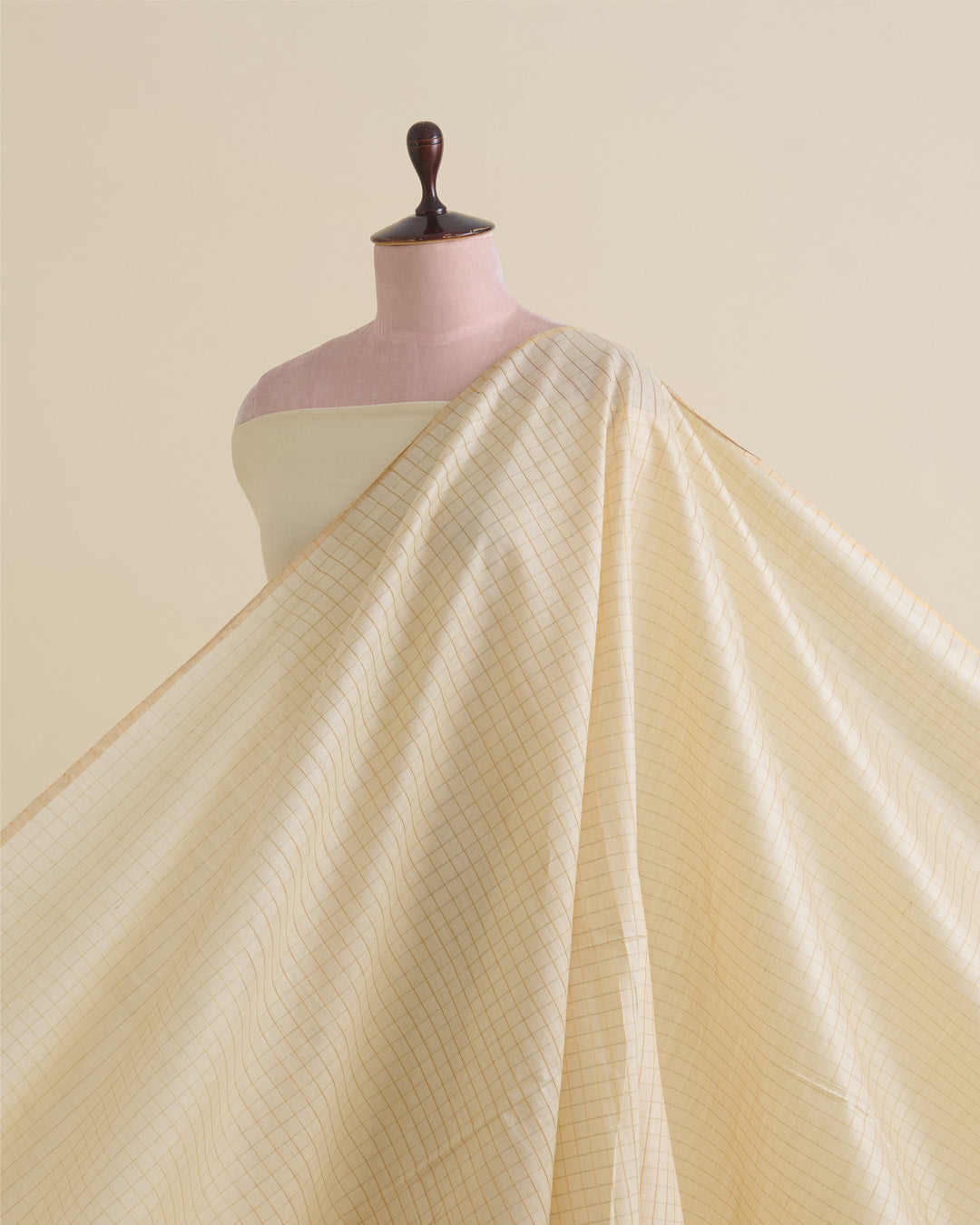 Natural Tussar Gold Checks Woven Fabric
