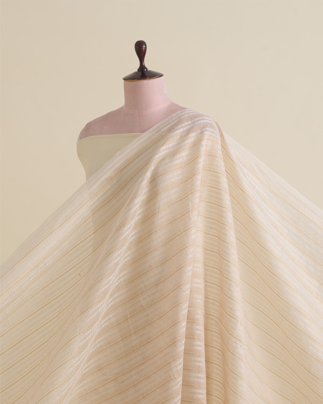 Natural Tussar Tissue Self Stripes Fabric