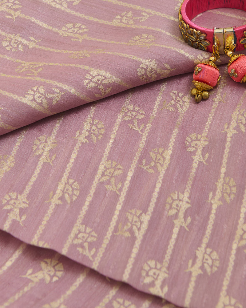 Pink Tissue Fabric with Gold Stripes and Kadi Print