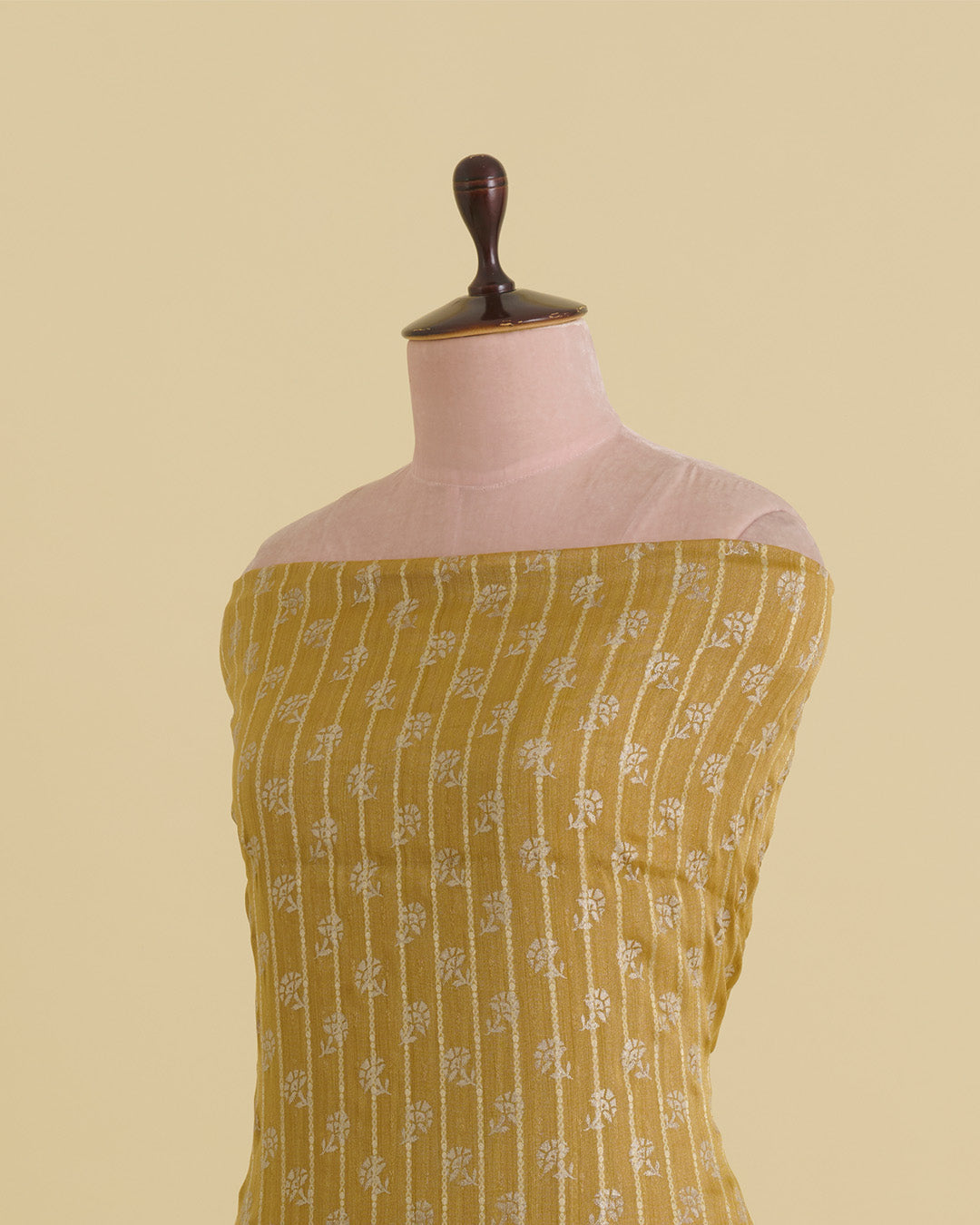 Yellow Tissue Fabric with Gold Stripes and Kadi Print