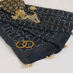 Blue Tussar Silk Printed Dupatta with Katha Work