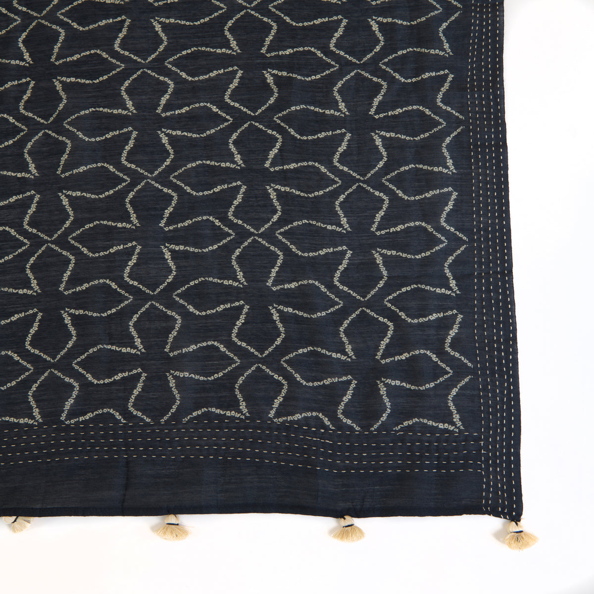 Blue Tussar Silk Printed Dupatta with Katha Work