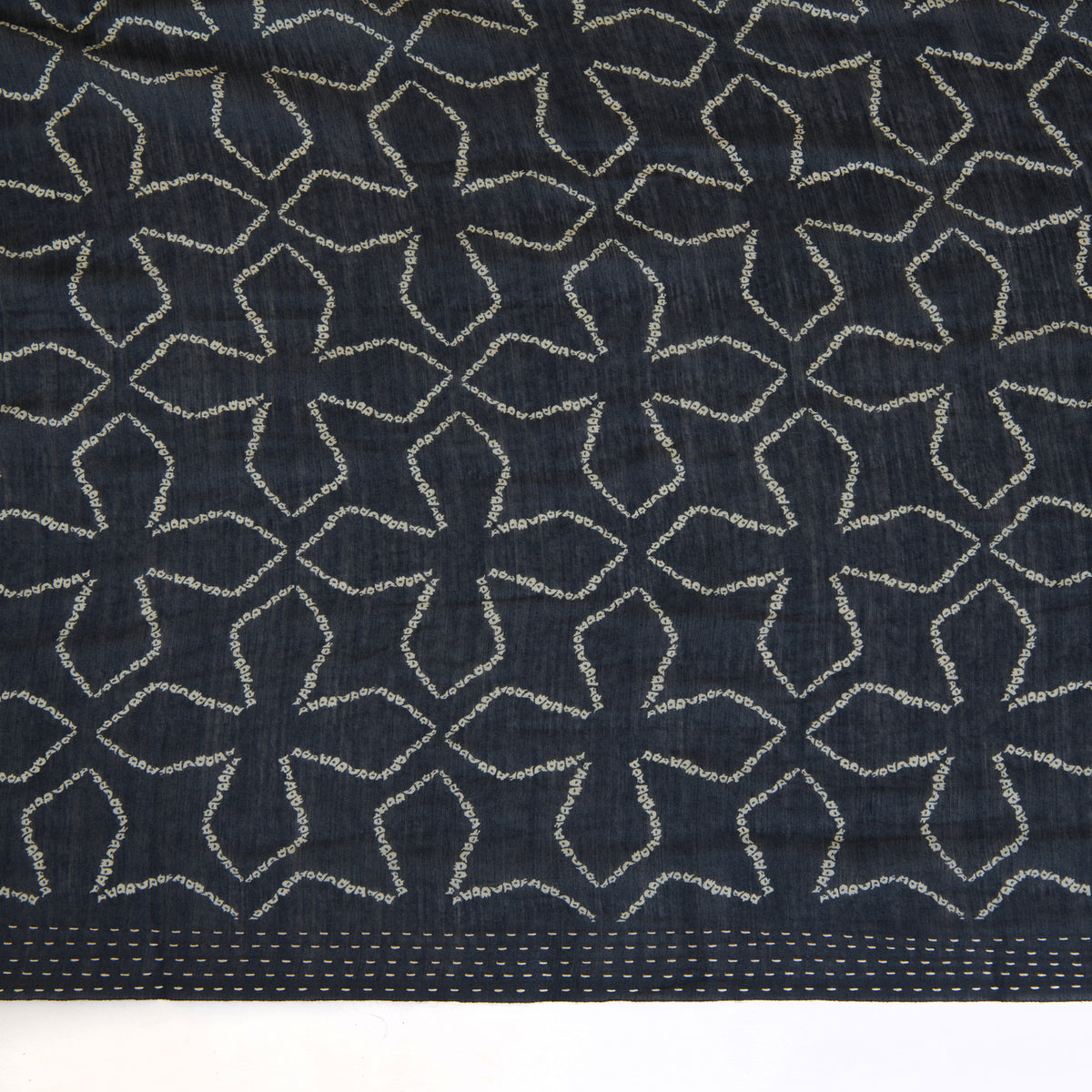 Blue Tussar Silk Printed Dupatta with Katha Work