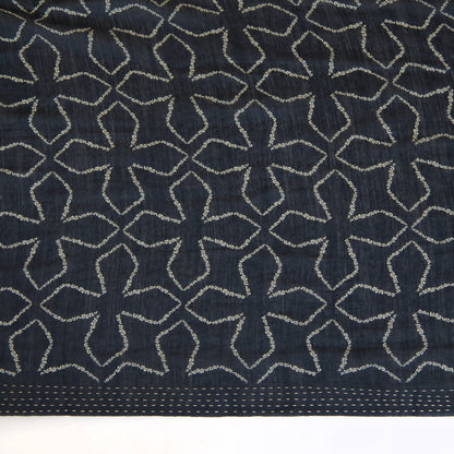 Blue Tussar Silk Printed Dupatta with Katha Work