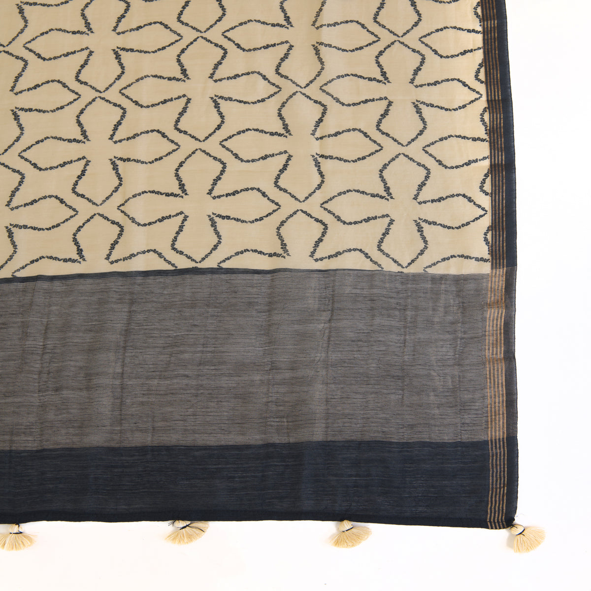 Beige Blue Tussar Silk Printed Dupatta