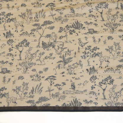 Beige Blue Tussar Silk Printed Dupatta
