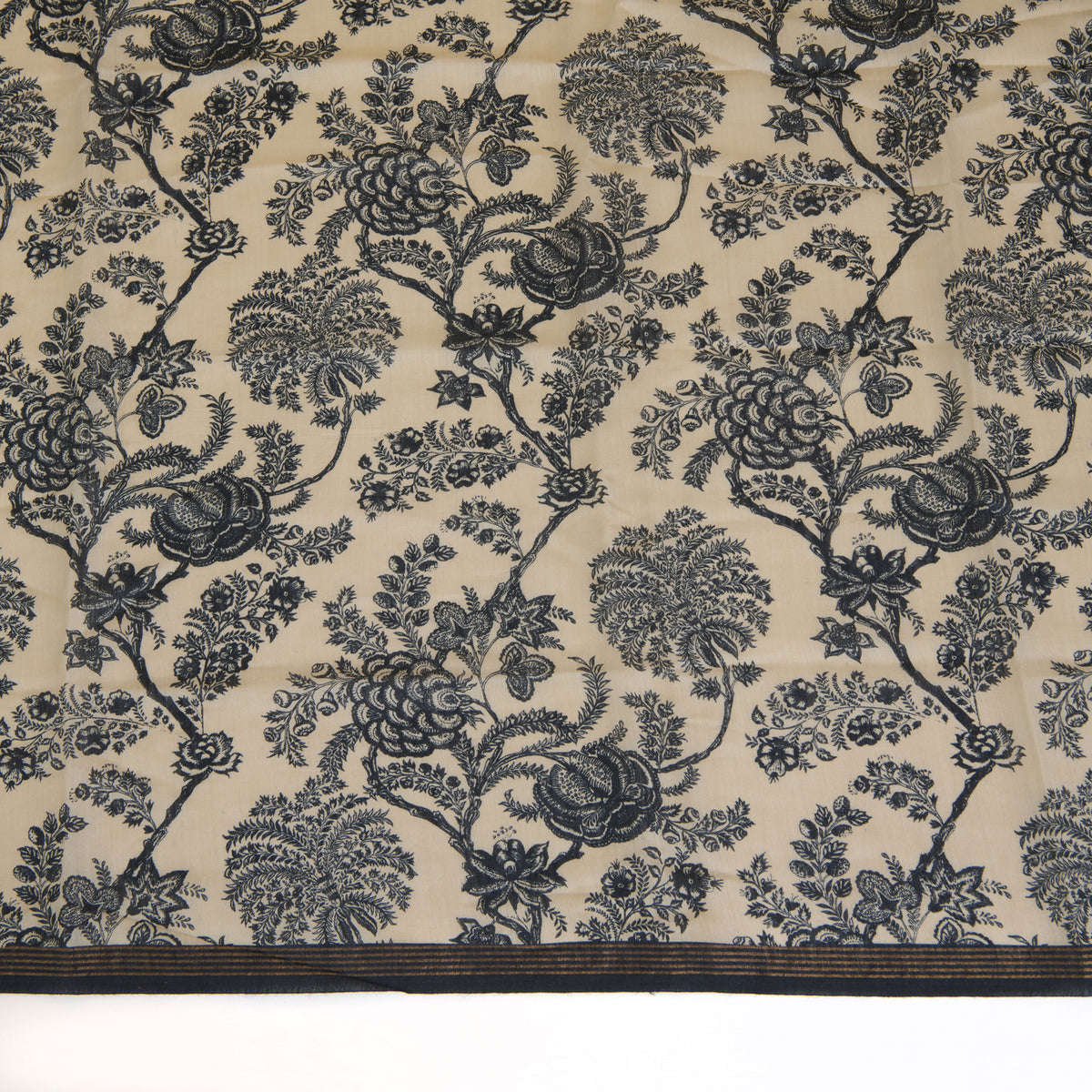 Beige & Blue Printed Tussar Silk Dupatta