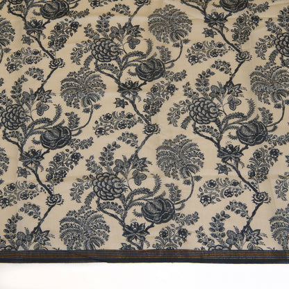 Beige & Blue Printed Tussar Silk Dupatta