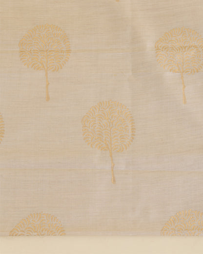 Beige Gold Tussar Printed Suit with Dupatta & Cotton Silk Bottom