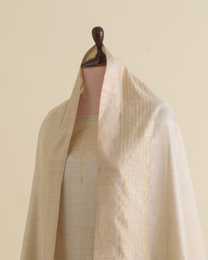 Beige Gold Tussar Printed Suit with Dupatta & Cotton Silk Bottom