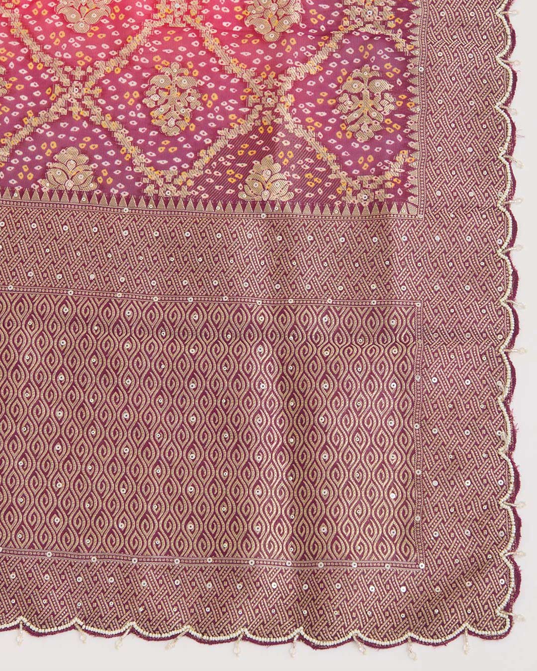 Beige & Magenta Tissue Lurex Embroidered Suit Set